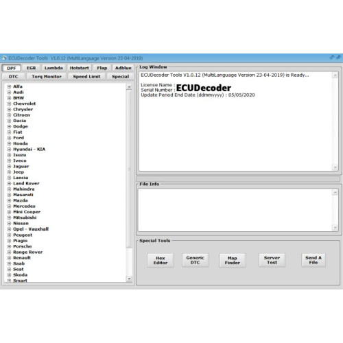 Чип тюнинг программа ECUDecoder Tools (полная лицензия + 1 год бесплатных обновлений + USB ключ)