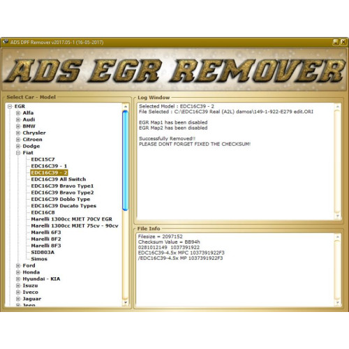 Установка программы EGR DPF Lambda AdBlue Flap Remover для отключения систем из прошивки ЭБУ и в маске ошибок DTC