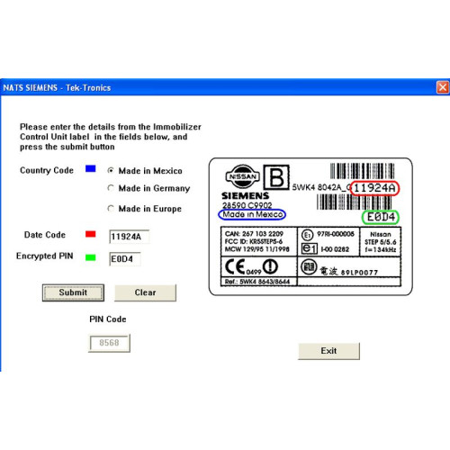 Установка программы Nissan NATS pin code calculator - для расчета PIN-кодов, используемых в системе иммобилайзера NATS