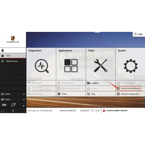 Образ системы Porsche PIWIS III: Версии 40.400, 39.900 и 38.200 под VAS6154