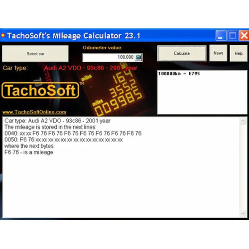 Установка калькулятор пробега одометра TachoSoft Mileage Calculator 23.1