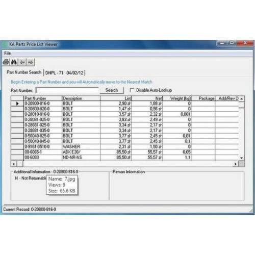 База цен на оригинальные запчасти Komatsu Price list (KPL) 2011